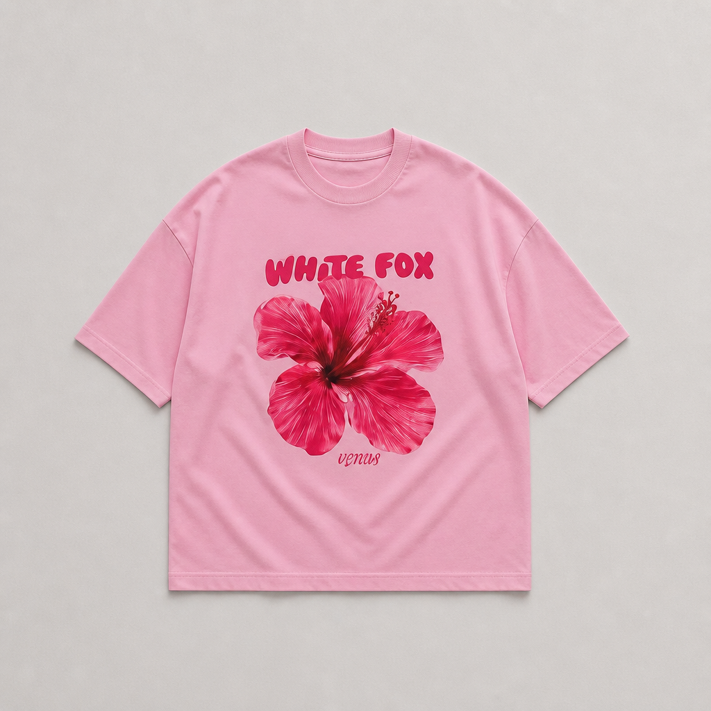 🌺 White Fox – T-shirt Fleur Oversize