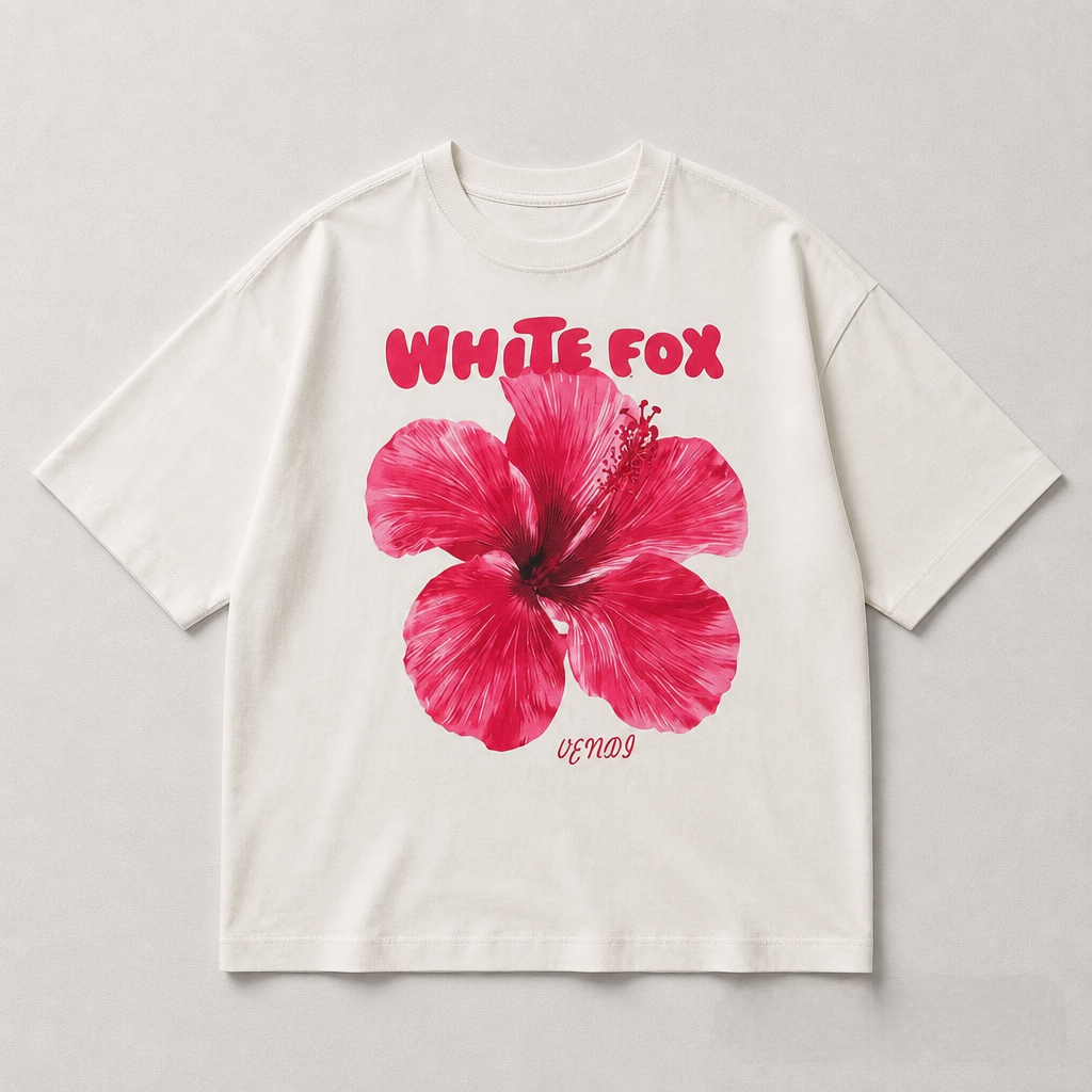 🌺 White Fox – T-shirt Fleur Oversize